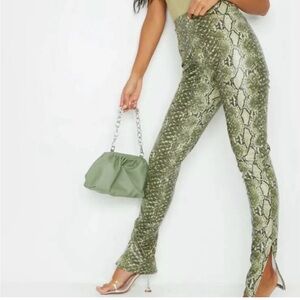 Green Snake Print faux leather Pants